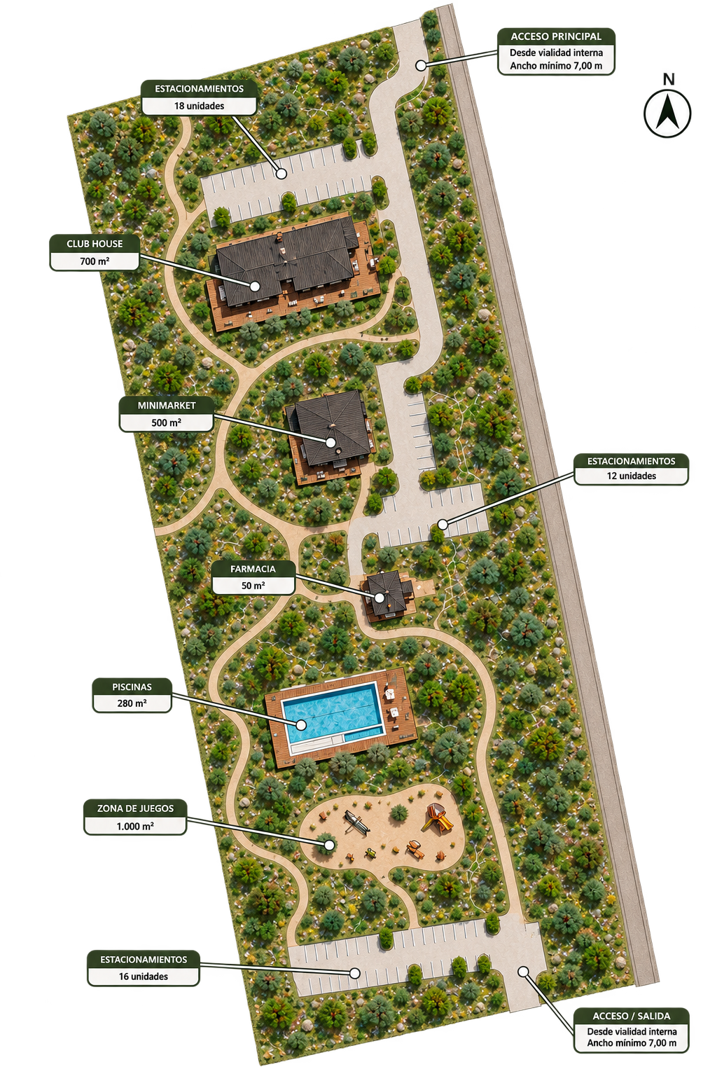 Plano general de lotificación del área común — Aldea Quinquén